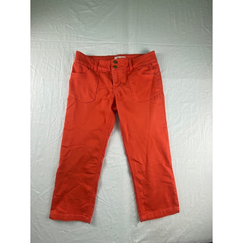 Rewind Coral Cropped Pants Womens Size 9 Double Button Capris Straight Leg